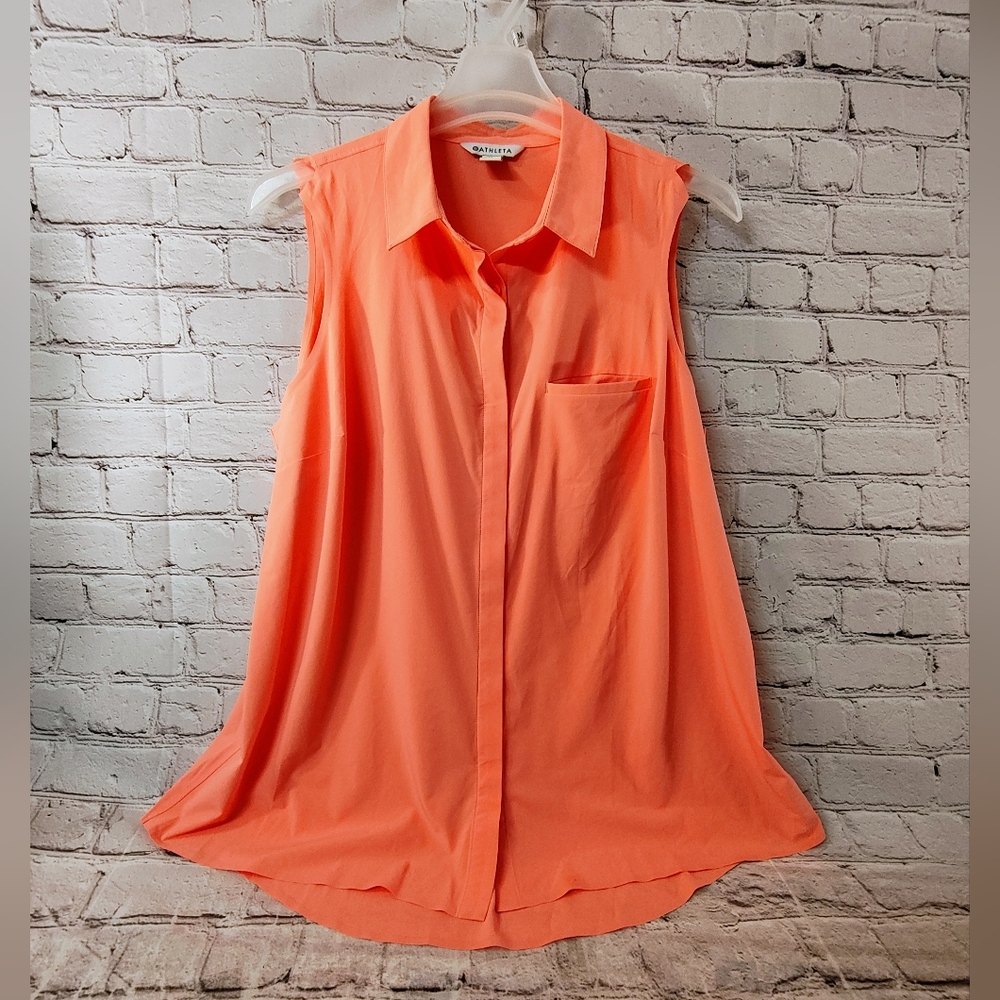 Athleta Sleeveless Button-Front Blouse in Coral
